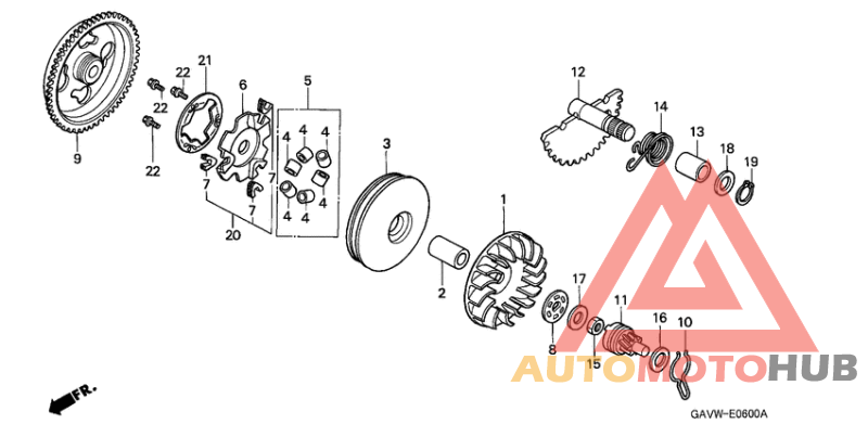 Drive face/ kick starter spindle