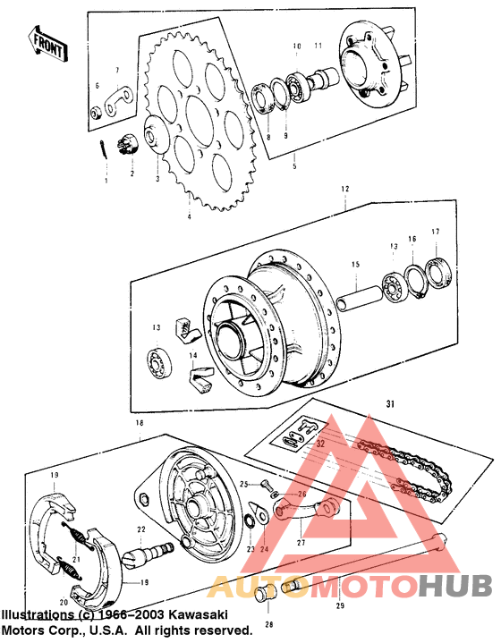 Rear hub/brake/chain