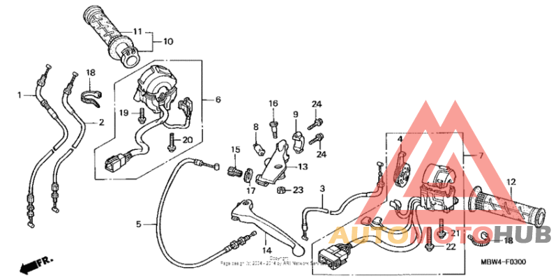 Handle lever + switch + cable ('99-'00)