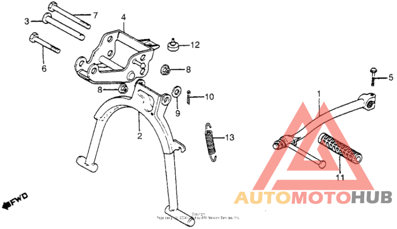 Stand + kick starter arm