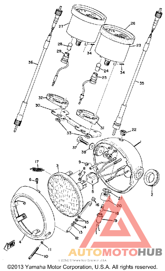 Head lamp, speedometer & tachometer
