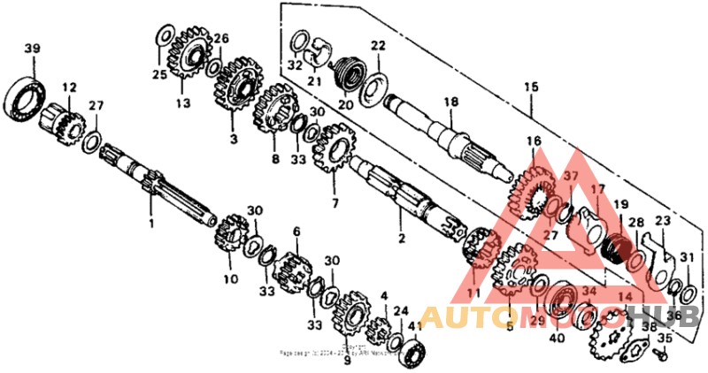 Transmission + kick starter spindle