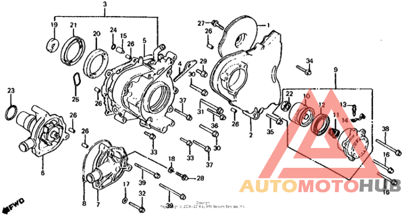 Left crankcase cover + water pump