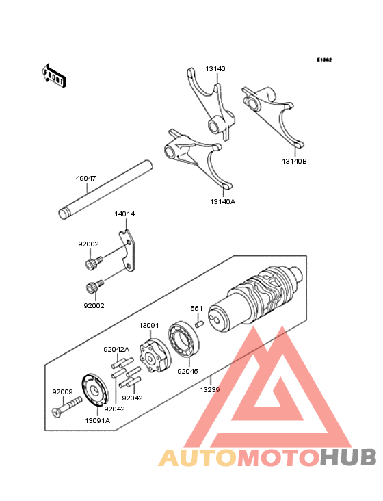 Gear change drum/shift fork
