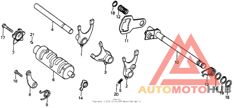 Gearshift drum + gearshift spindle