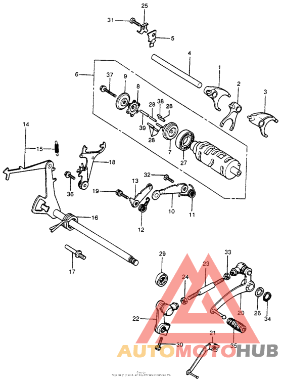 Gearshift drum + gearshift pedal