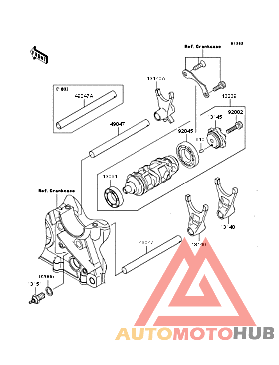 Gear change drum/shift fork