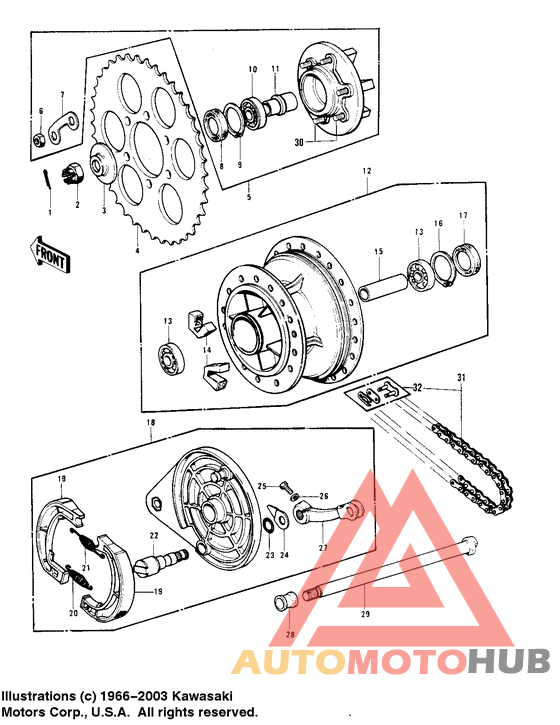 Rear hub/brake/chain