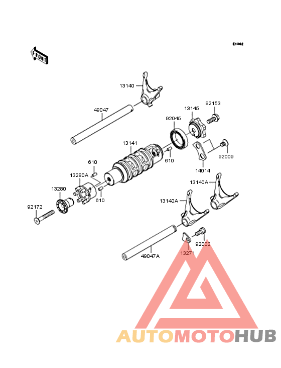 Gear change drum/shift fork