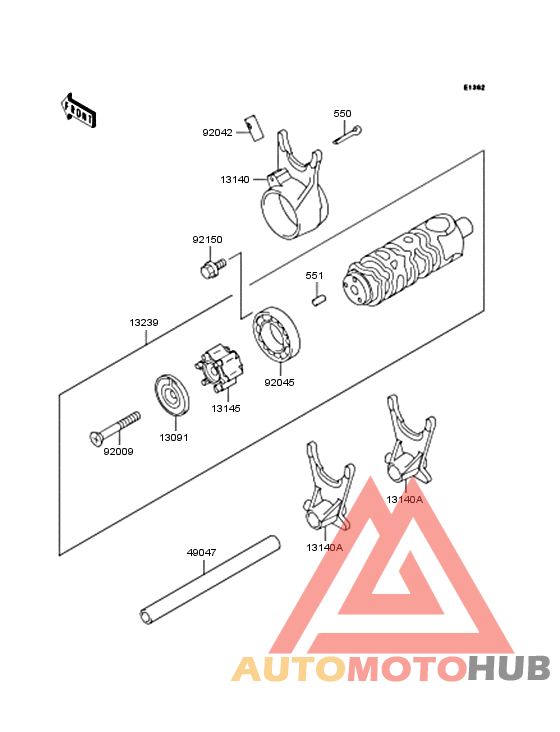 Gear change drum/shift fork