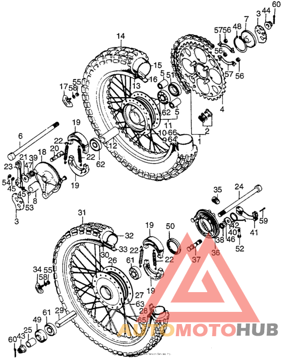 Front wheel + rear wheel