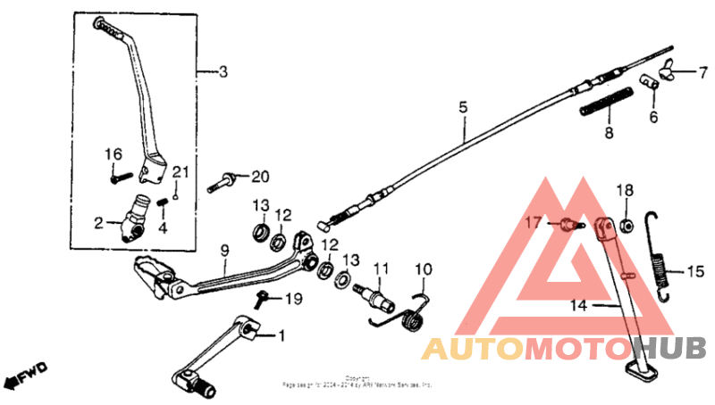 Brake pedal + gearshift pedal + kick starter arm