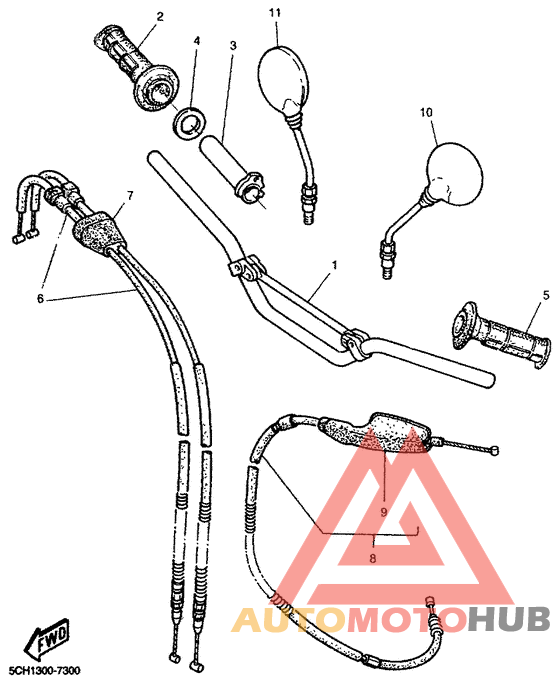 Steering handle, cable