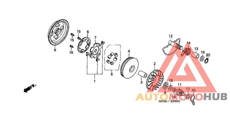 Drive face/ kick starter spindle