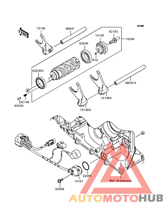 Gear change drum/shift fork