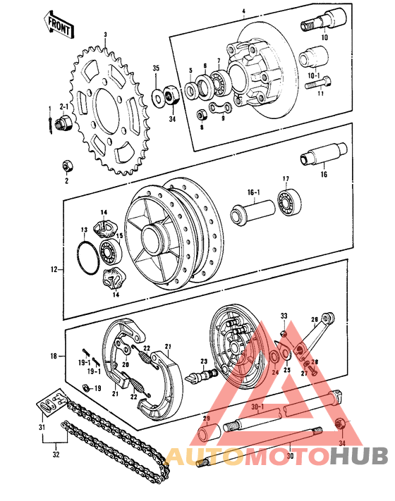 Rear hub/brake/chain
