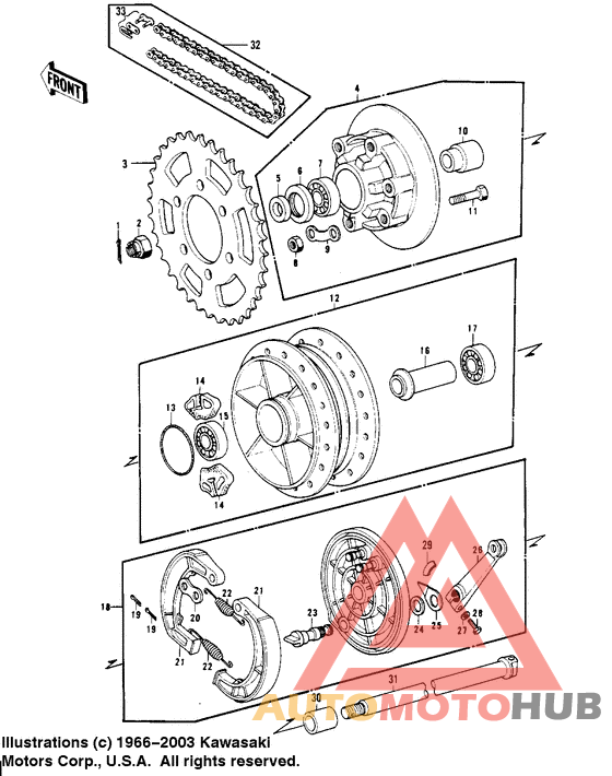 Rear hub/brake/chain