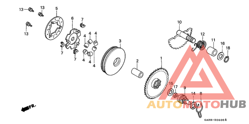 Drive face/ kick starter spindle