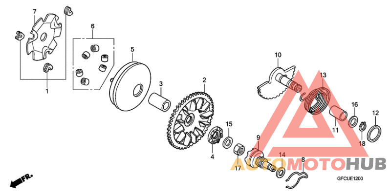 Drive face/ kick starter spindle