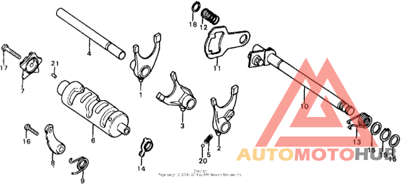 Shift drum + shift fork