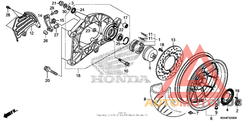Rear wheel + swingarm (ac)