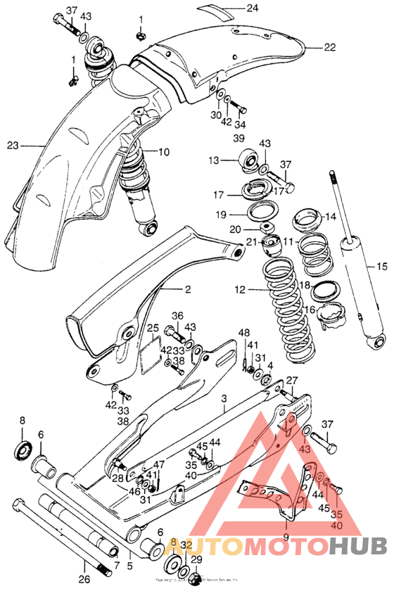 Swingarm + rear shock absorber + rear fender