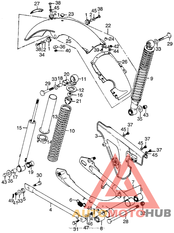 Rear shock absorber + rear fender + swingarm