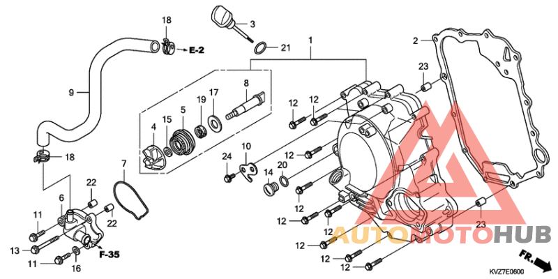 Right crankcase cover/wat er pump