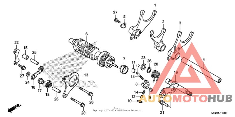 Gearshift drum + gearshift fork