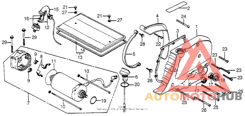 Starting motor + left side cover