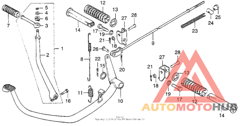 Brake pedal + kick starter arm