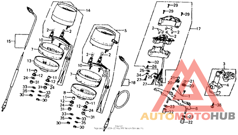 Speedometer + tachometer + key switch