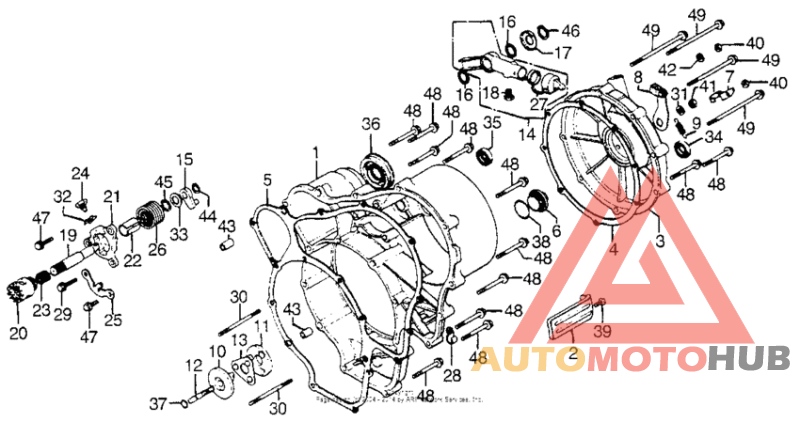 Kick starter + clutch cover + rear case