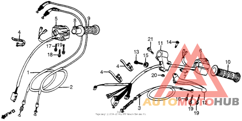 Control levers + cables + switches