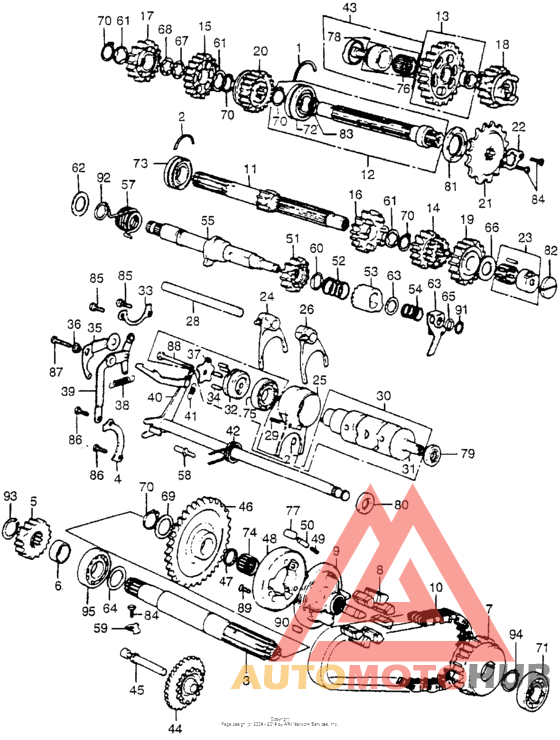 Transmission + kick starter spindle