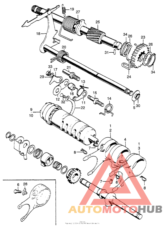 Shift drum + kick starter spindle