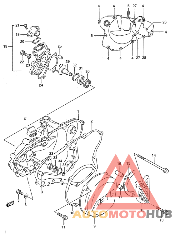 Crankcase cover- water pump