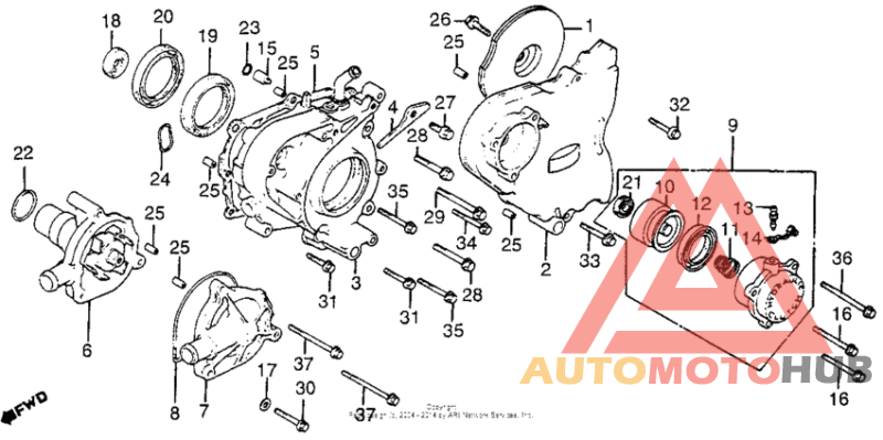 Left crankcase cover + water pump