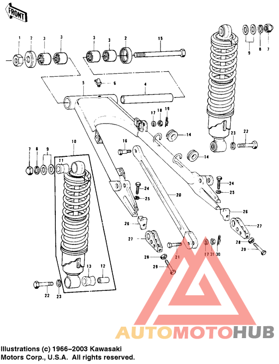 Swing arm/shock absorbers