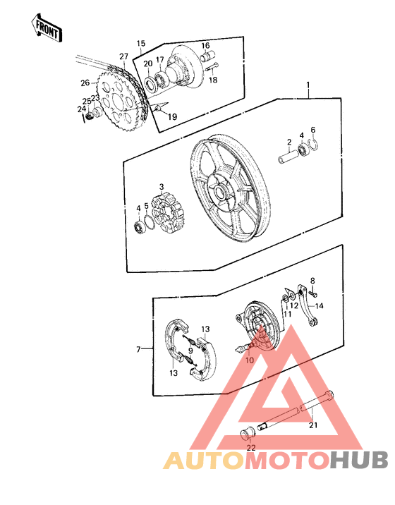 Rear wheel/hub/brake/chain