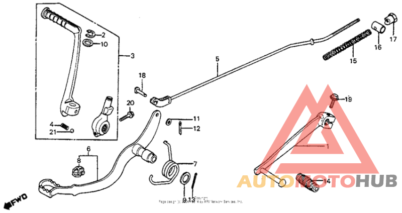 Shift pedal + brake pedal + kick starter arm 80-81