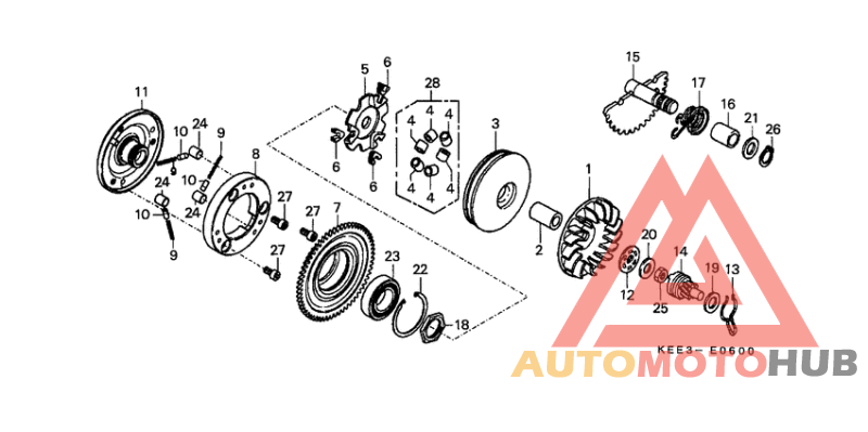 Drive face/ kick starter spindle