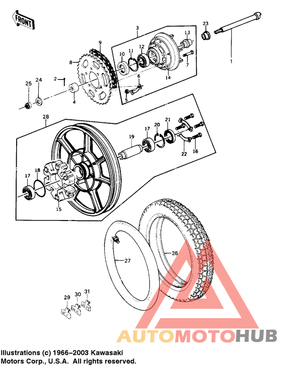Rear wheel/hub/tire/chain