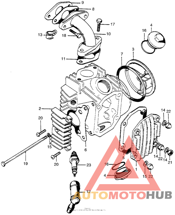 Cylinder head cover + inletpipe + spark plug