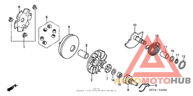 Drive face + kick starter spindle