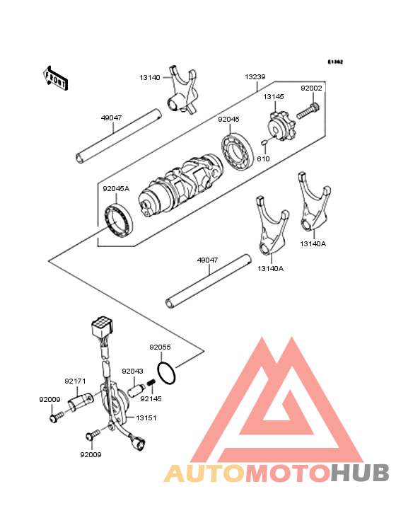 Gear change drum/shift fork