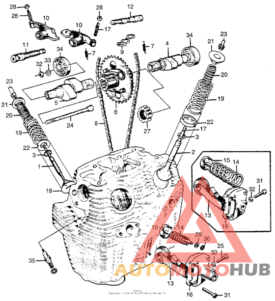 Camshaft + valve + cam chain
