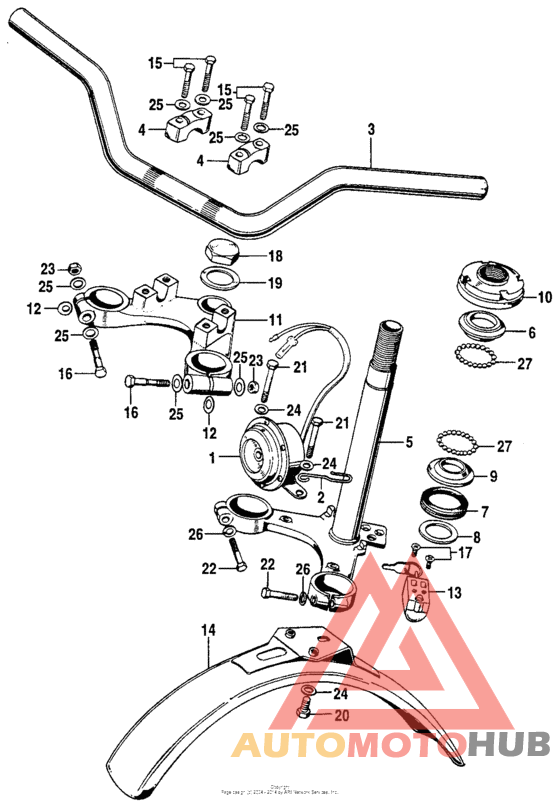 Handle + steering stem + front fender