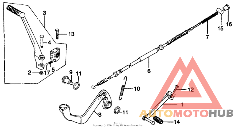 Kick starter arm + change pedal + brake pedal