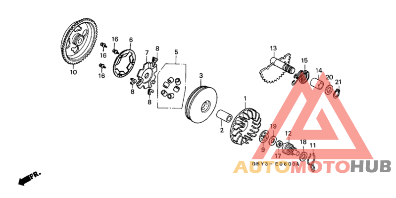 Drive face/ kick starter spindle